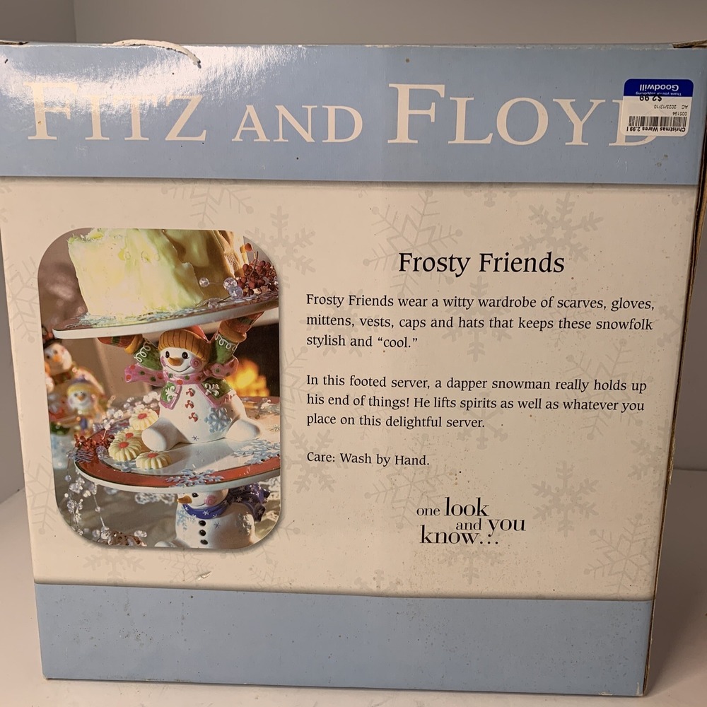 NIB Vintage Fitz and Floyd Frosty Friends Snowman Cake Plate Stand Christmas - Picture 3 of 5